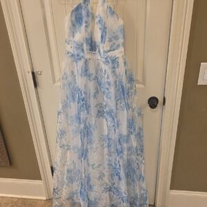 Windsor White Maxi Dress with Light Blue Floral Print